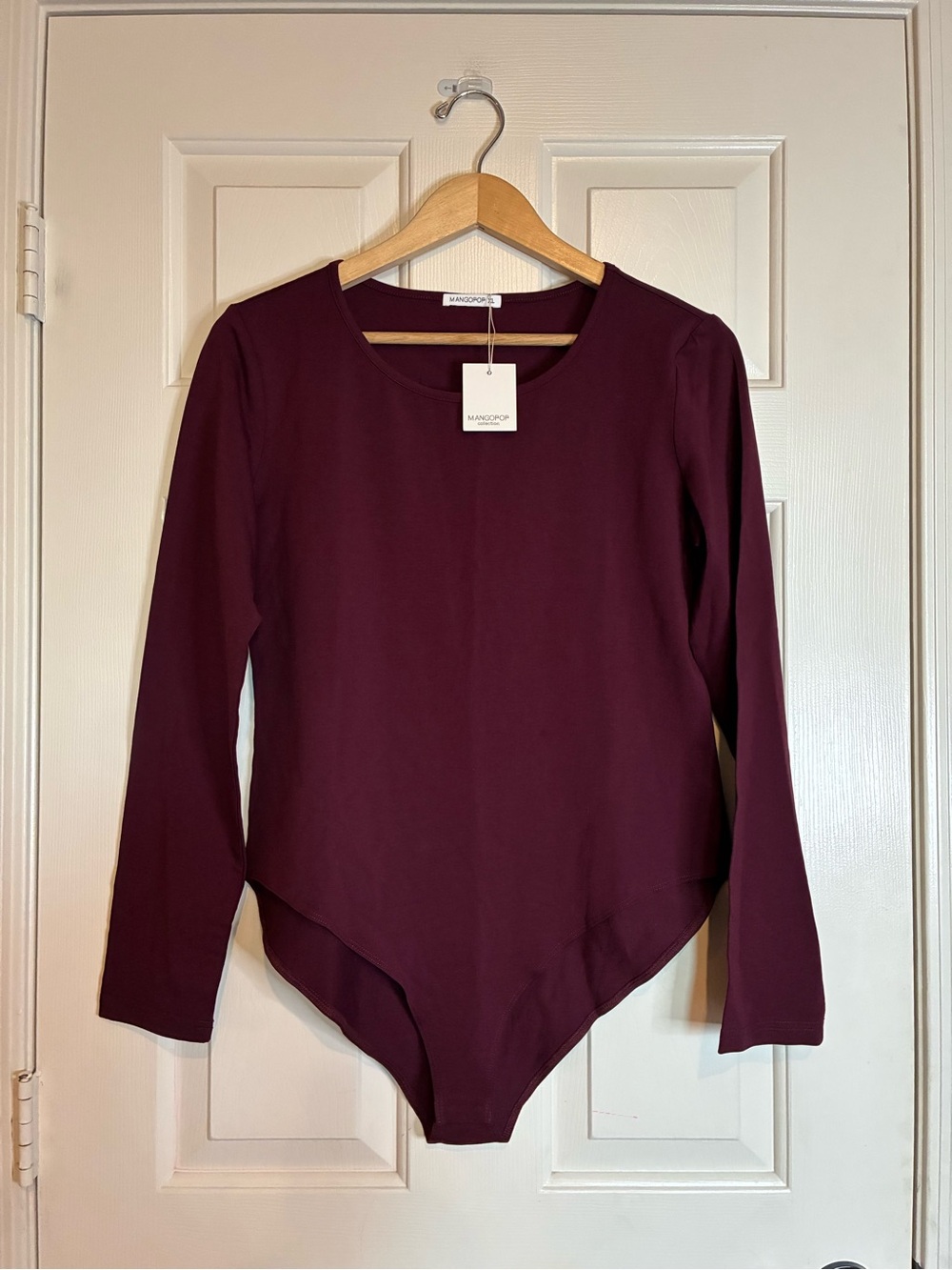 Mangopop Burgundy Long-Sleeve Scoop Neck Bodysuit